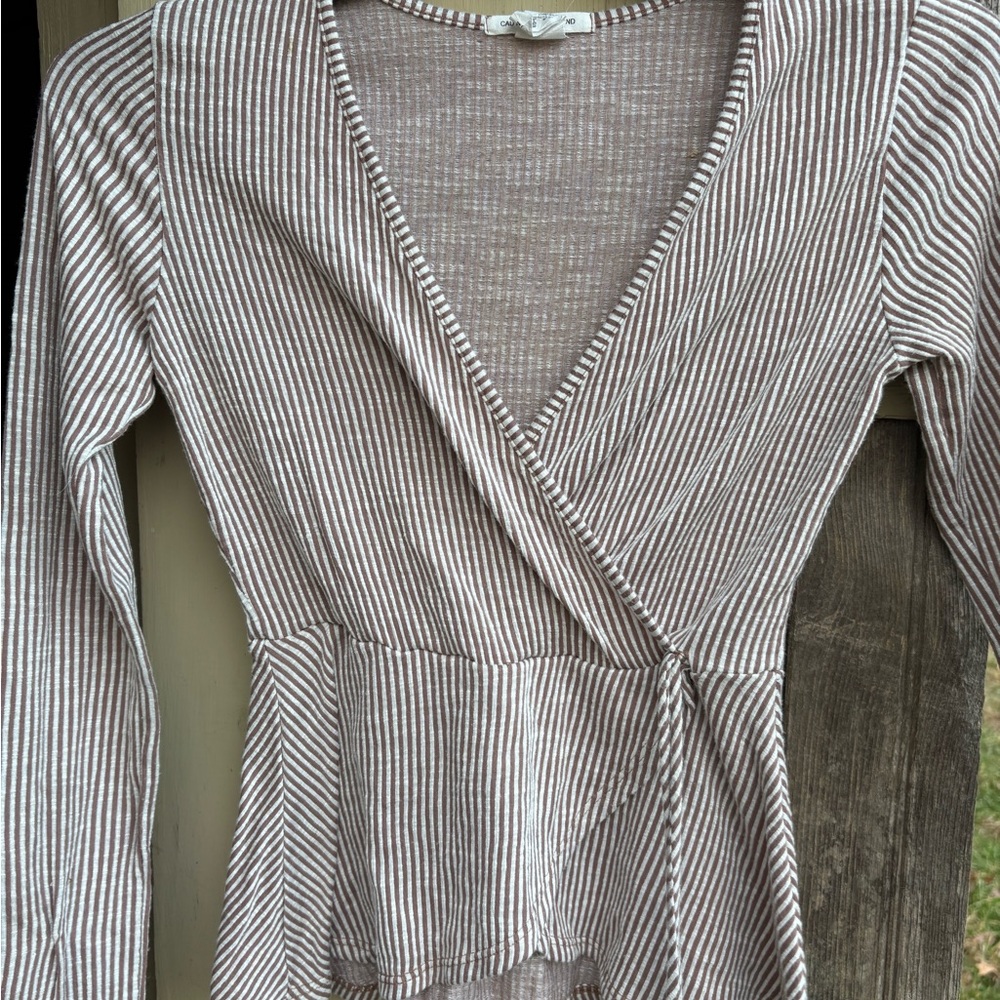 Caution To The Wind Brown and White Striped Top